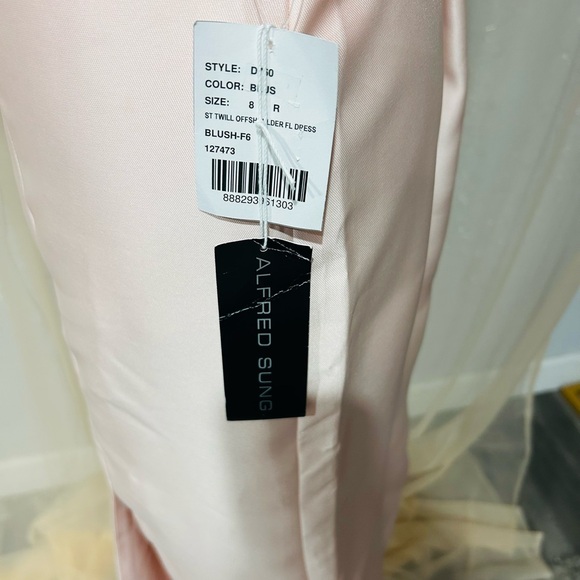 Alfred Sung Blush Pink Off-Shoulder Satin Gown Size 8R New With Tags - Picture 5 of 8